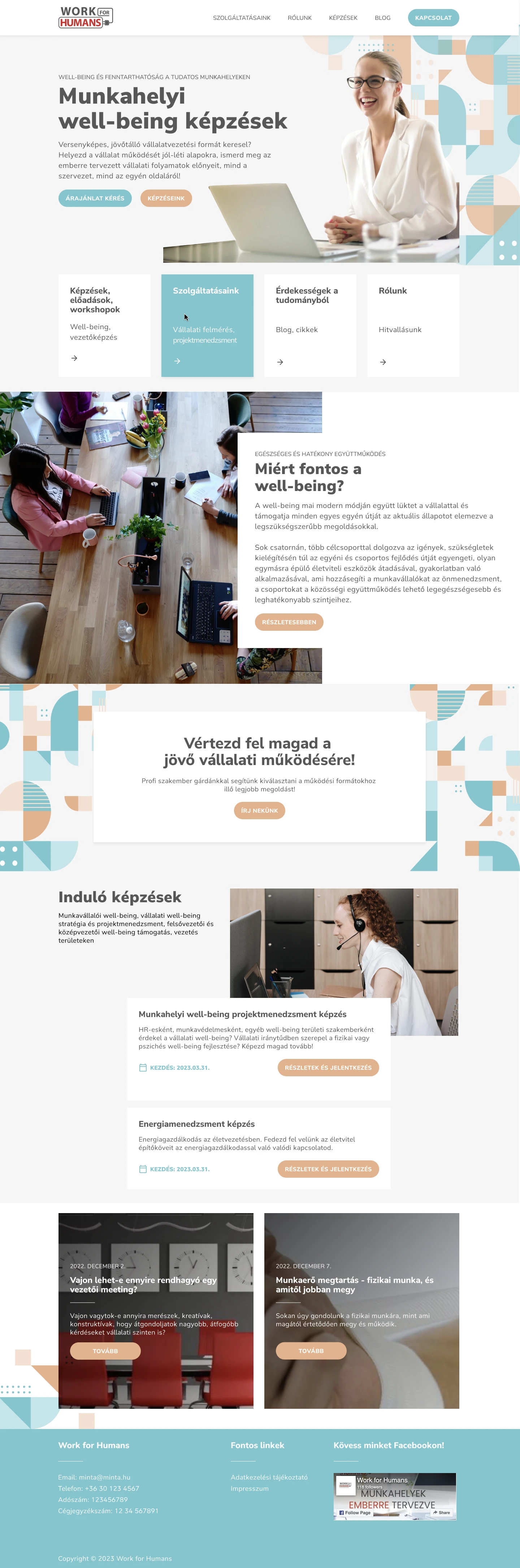 Webdesign és weboldal készítés egy well-being szolgáltatást nyújtó vállalatnak